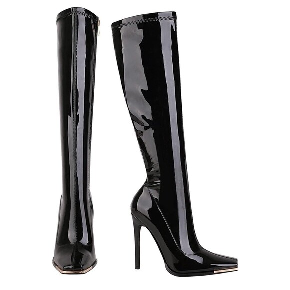 Sun gurg women’s knee high boots W/ Zipper Square Toe stiletto Size 7 Black NEW - Picture 6 of 7